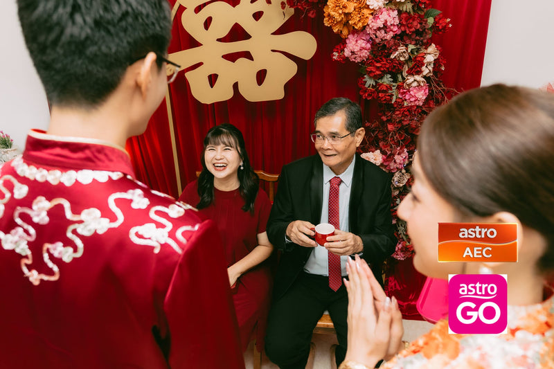 Traditional Chinese tea ceremony at home with Astro AEC and Astro GO logos